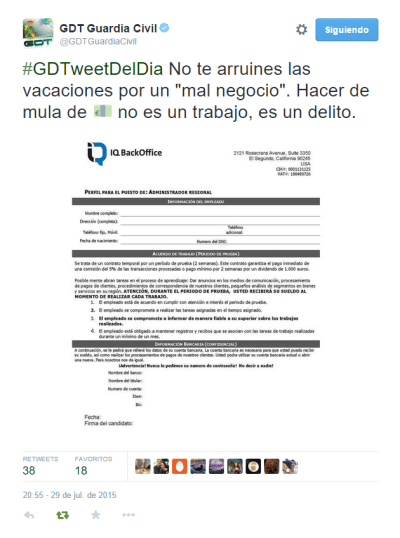 tweet de la Guardia Civil